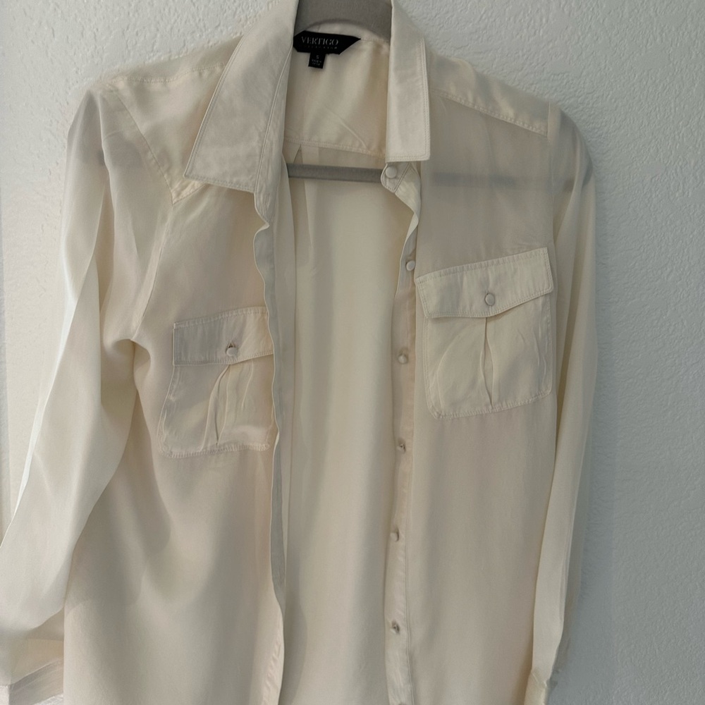 Cream Sheer Button-Up Blouse